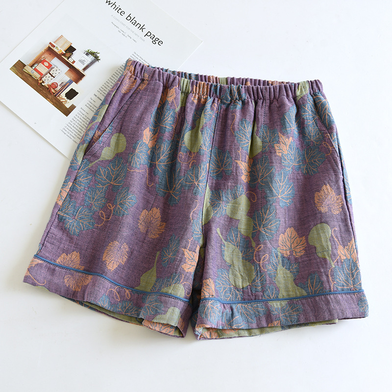 AliExpress 2026 Japanese Summer New Women's Shorts 100% Cotton Vintage Yarn Weaving Printed Sleepwear Thin Loose Pocket Shorts Home Pants, view 3