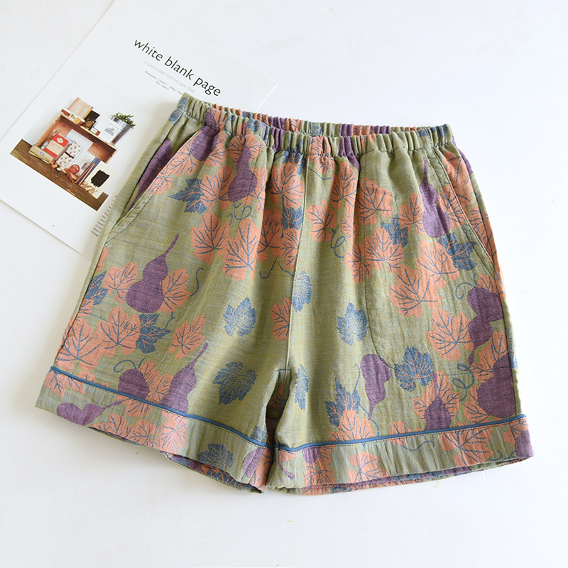 AliExpress 2026 Japanese Summer New Women's Shorts 100% Cotton Vintage Yarn Weaving Printed Sleepwear Thin Loose Pocket Shorts Home Pants, view 4