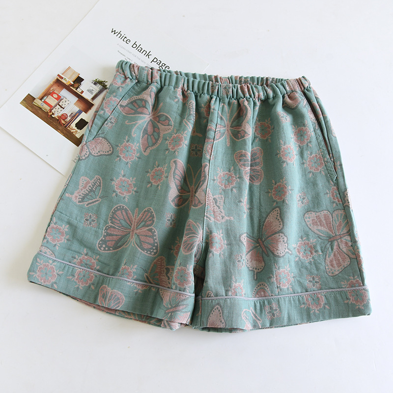 AliExpress 2026 Japanese Summer New Women's Shorts 100% Cotton Vintage Yarn Weaving Printed Sleepwear Thin Loose Pocket Shorts Home Pants, view 5