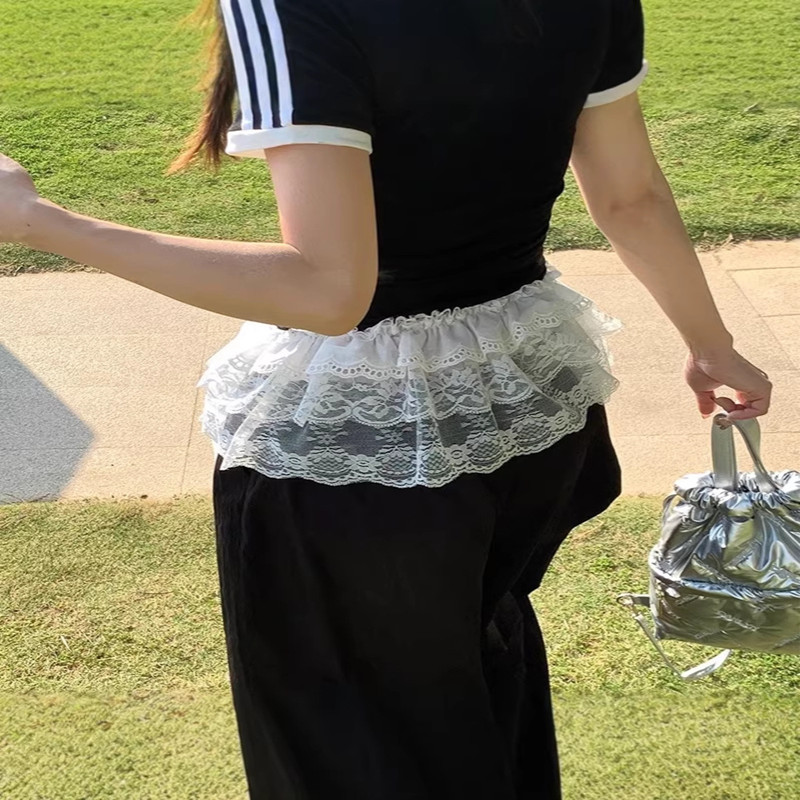 AliExpress 2026 Korean Ins Unique Lace Layered Gauze Skirts Lace Trim A-Line Short Cloth Mini Waist Skirts Harajuku Girl's White Skirts Y2K, view 3