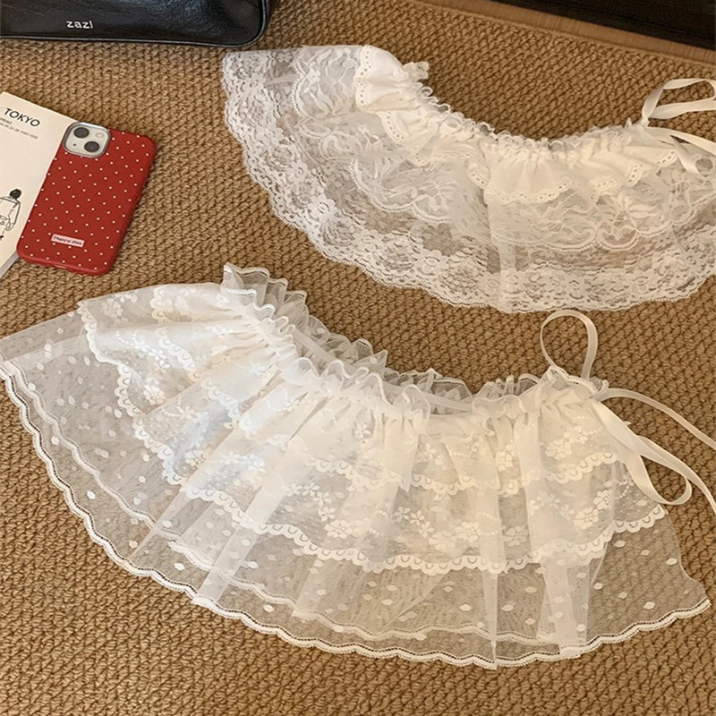 AliExpress 2026 Korean Ins Unique Lace Layered Gauze Skirts Lace Trim A-Line Short Cloth Mini Waist Skirts Harajuku Girl's White Skirts Y2K, view 4