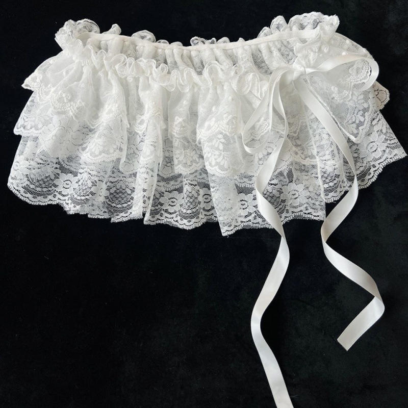 AliExpress 2026 Korean Ins Unique Lace Layered Gauze Skirts Lace Trim A-Line Short Cloth Mini Waist Skirts Harajuku Girl's White Skirts Y2K, view 6