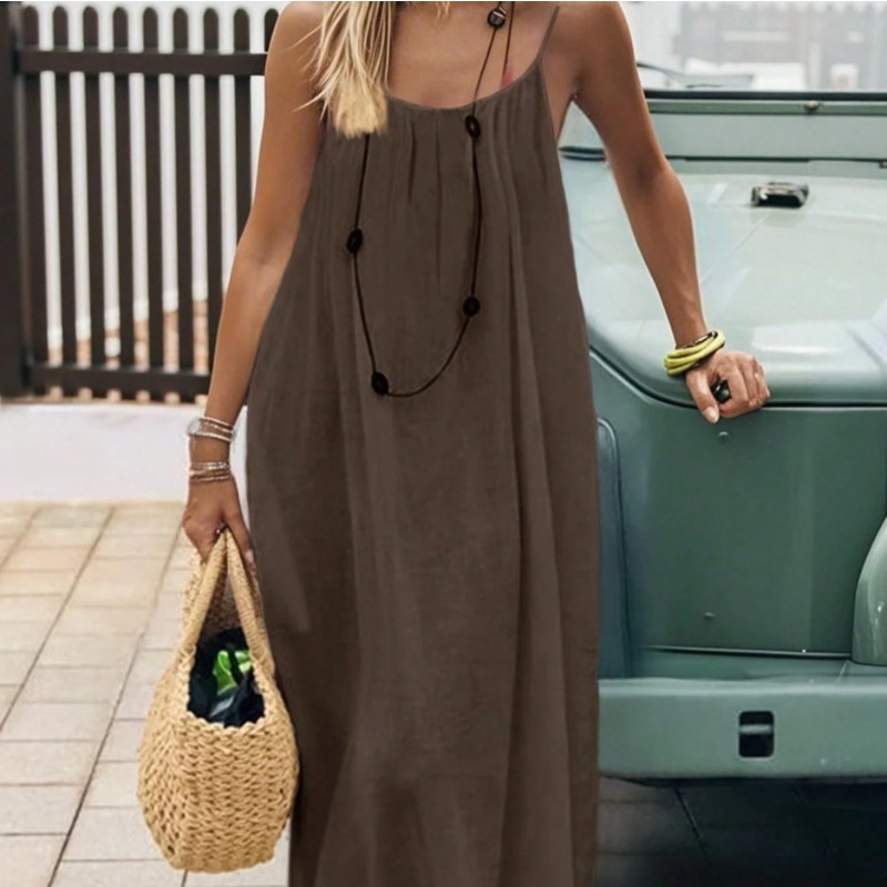 AliExpress 2026 Loose-Fit Spaghetti Strap Dress Women's Casual Homewear Summer Dress Solid-Color Vacation Cool Homewear, view 2