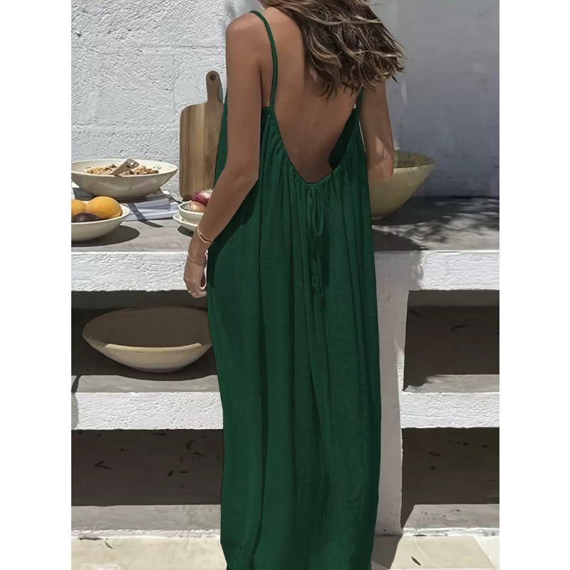 AliExpress 2026 Loose-Fit Spaghetti Strap Dress Women's Casual Homewear Summer Dress Solid-Color Vacation Cool Homewear, view 5