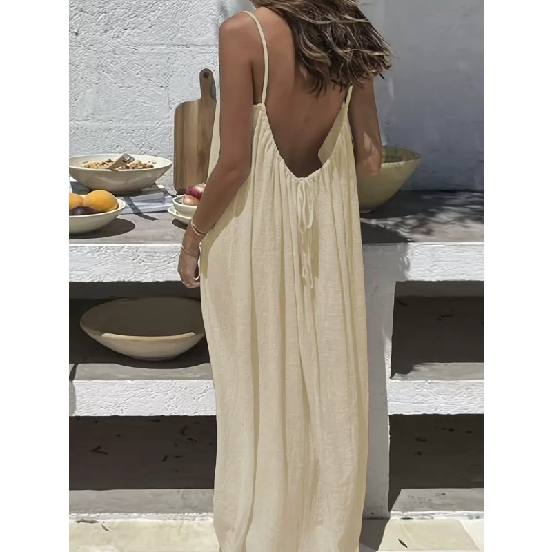 AliExpress 2026 Loose-Fit Spaghetti Strap Dress Women's Casual Homewear Summer Dress Solid-Color Vacation Cool Homewear, view 6