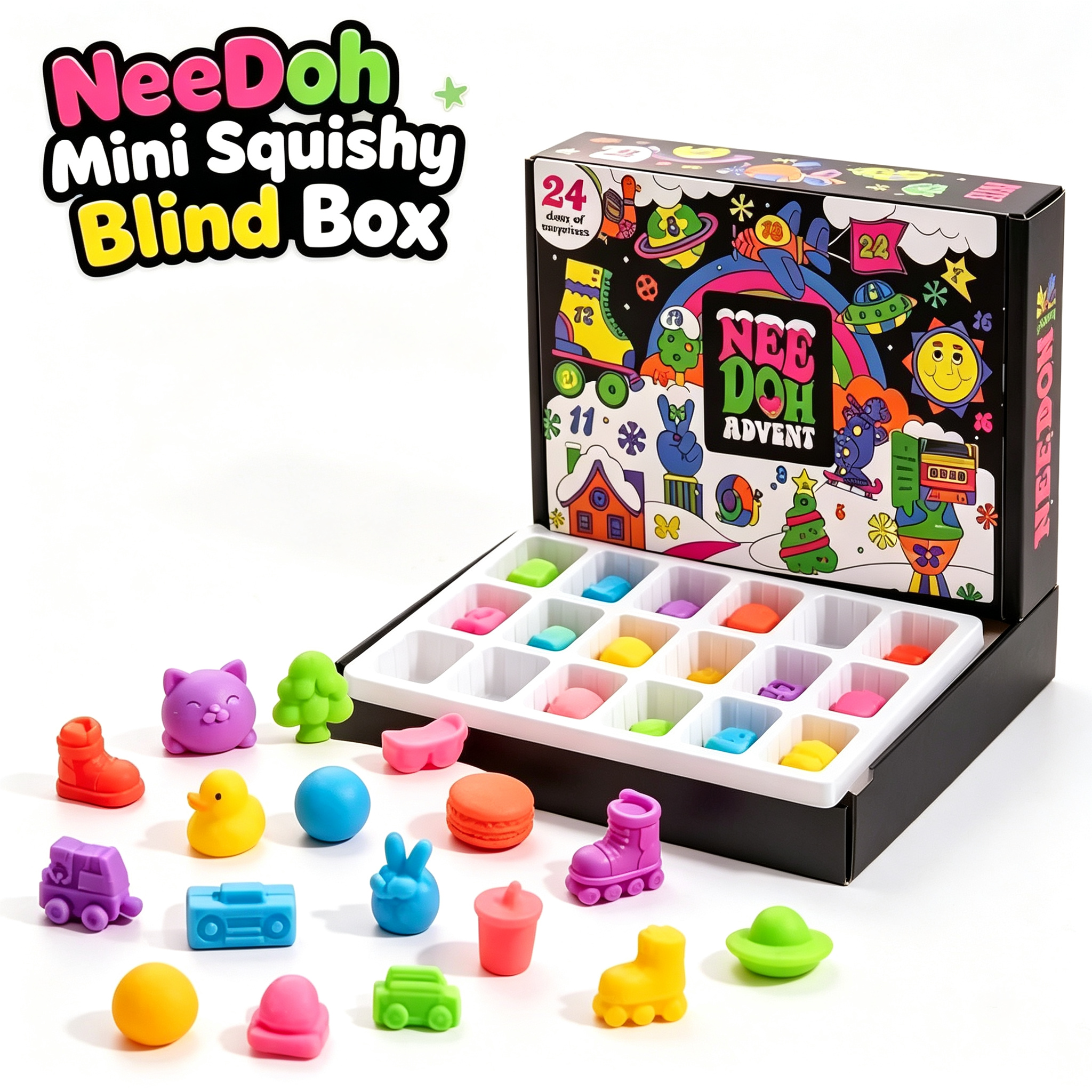 AliExpress 2026 Nee Doh Christmas Countdown Advent Calendar 3D PVC Fidget Doll Surprise Box,Stress Relief Holiday Gift Toy, view 4