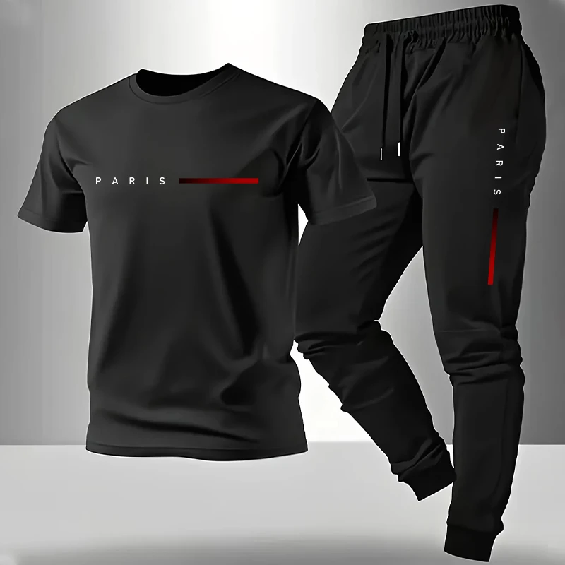 AliExpress 2026 New Arrival Men's Tracksuit T-shirt and Sweatpants Spring Summer Daily Casual Sports Short Sleeve Outfit Male Fashion Set