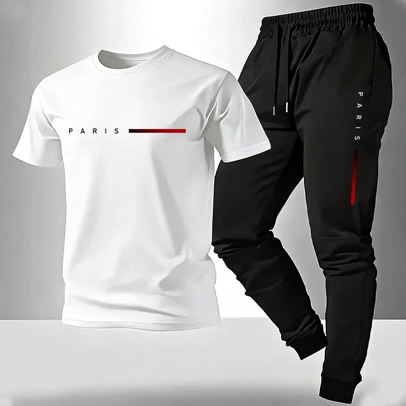 AliExpress 2026 New Arrival Men's Tracksuit T-shirt and Sweatpants Spring Summer Daily Casual Sports Short Sleeve Outfit Male Fashion Set, view 2