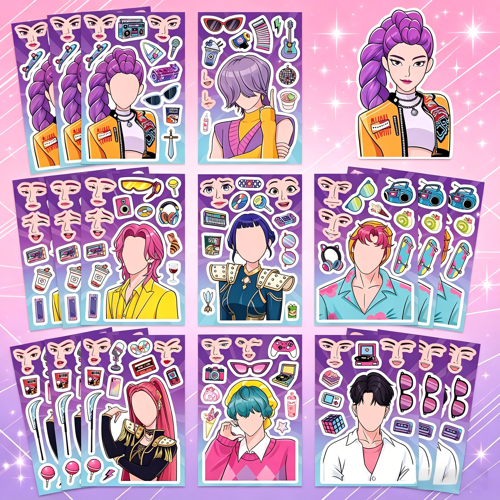 AliExpress 2026 New Cute Korean Girl Group Make a Face Stickers, Waterproof Reusable Puzzle Stickers for Kids DIY Craft Gifts Decoration