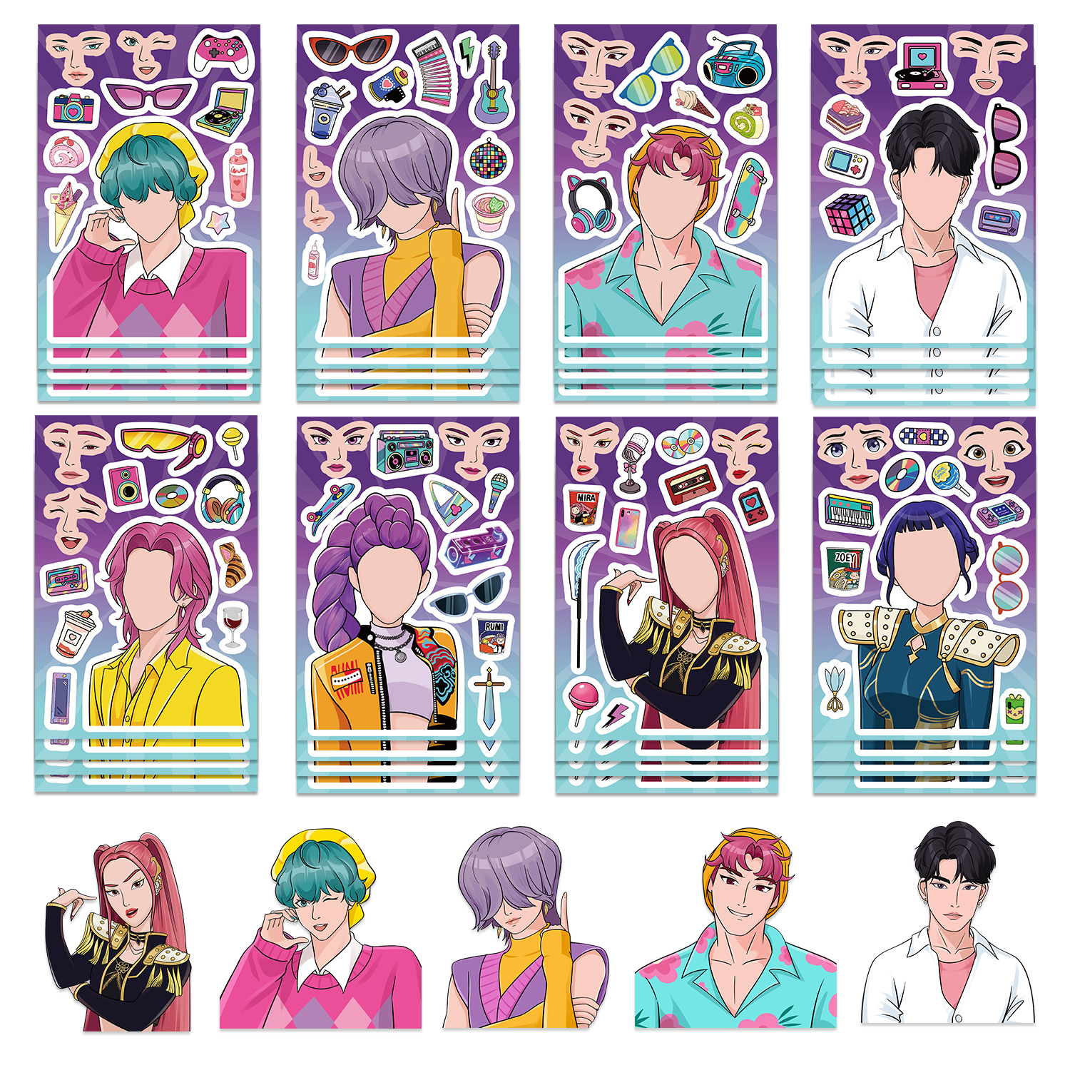AliExpress 2026 New Cute Korean Girl Group Make a Face Stickers, Waterproof Reusable Puzzle Stickers for Kids DIY Craft Gifts Decoration, view 2