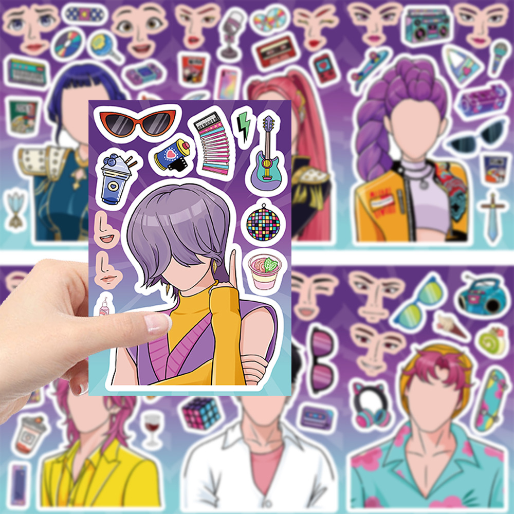 AliExpress 2026 New Cute Korean Girl Group Make a Face Stickers, Waterproof Reusable Puzzle Stickers for Kids DIY Craft Gifts Decoration, view 4