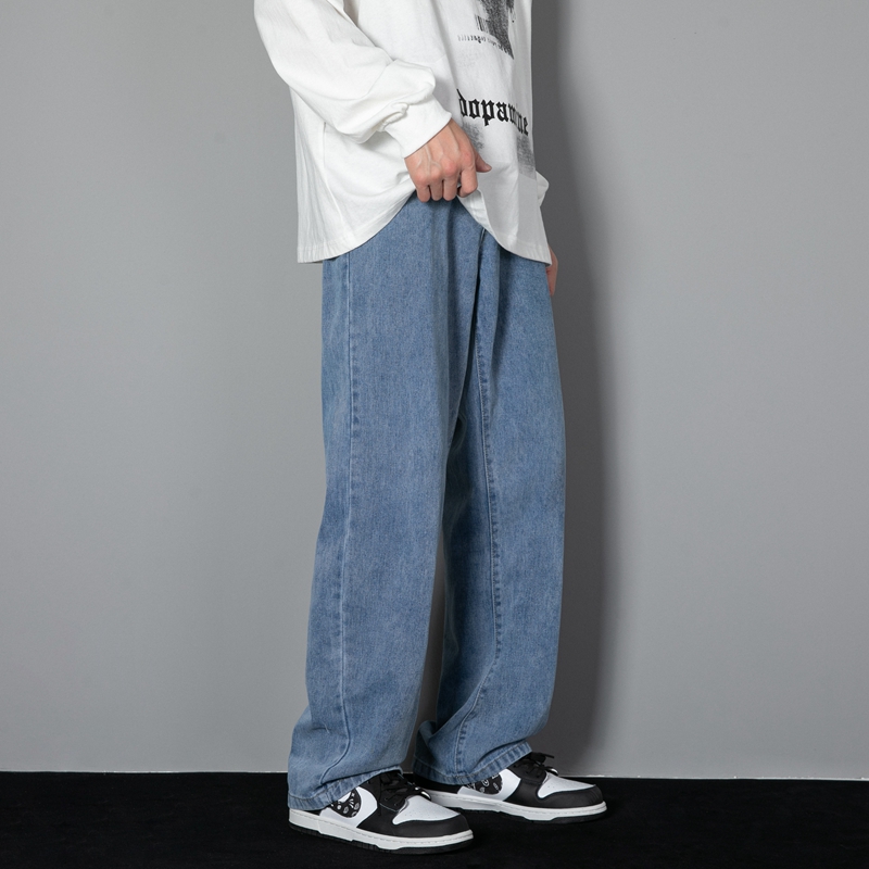 AliExpress 2026 New Korean Men's Casual Long Jeans Classic Man Straight Denim Wide-leg Pants Solid Color Light Blue Grey Black, view 3