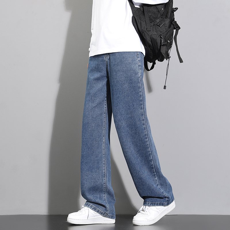 AliExpress 2026 New Korean Men's Casual Long Jeans Classic Man Straight Denim Wide-leg Pants Solid Color Light Blue Grey Black, view 5