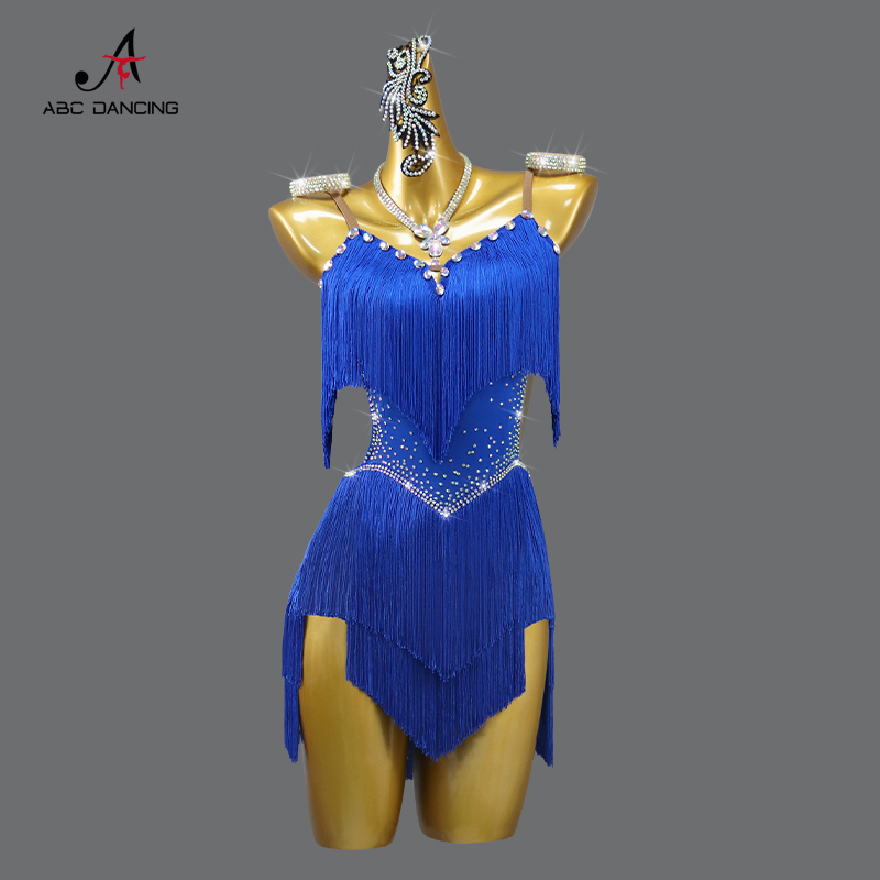 AliExpress 2026 New Latin Performance Dance Dress Women Sexy Outdoor Ballroom Party Fringe Skirt Sport Practice Wear Blue Prom Evening Suit