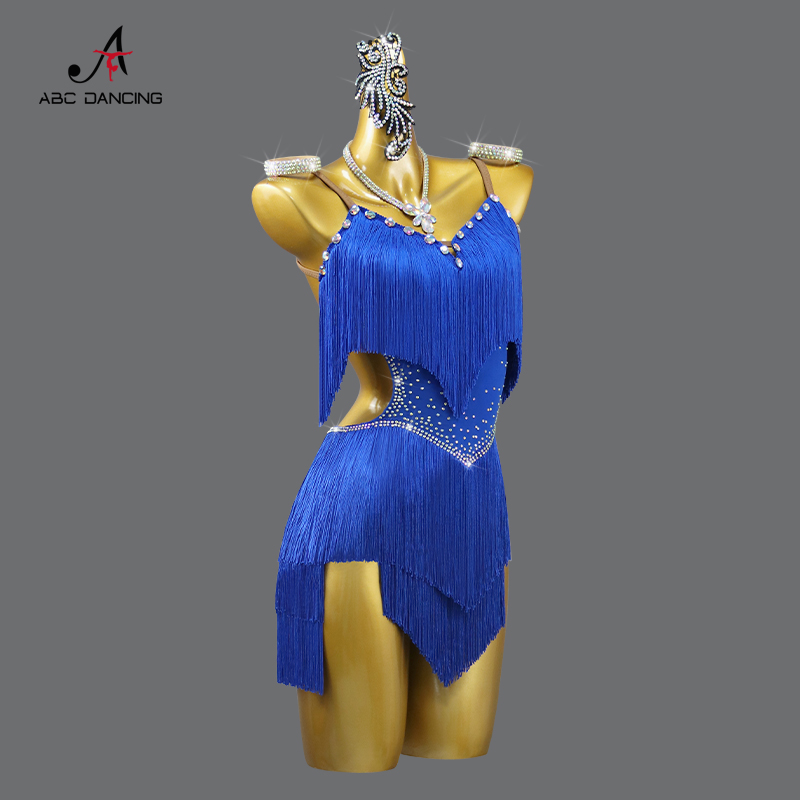 AliExpress 2026 New Latin Performance Dance Dress Women Sexy Outdoor Ballroom Party Fringe Skirt Sport Practice Wear Blue Prom Evening Suit, view 3