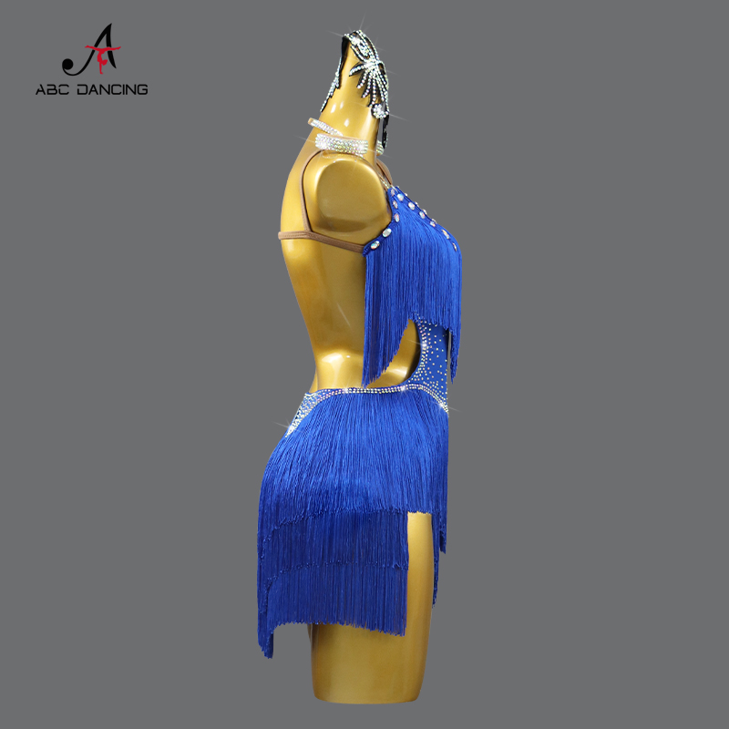 AliExpress 2026 New Latin Performance Dance Dress Women Sexy Outdoor Ballroom Party Fringe Skirt Sport Practice Wear Blue Prom Evening Suit, view 4
