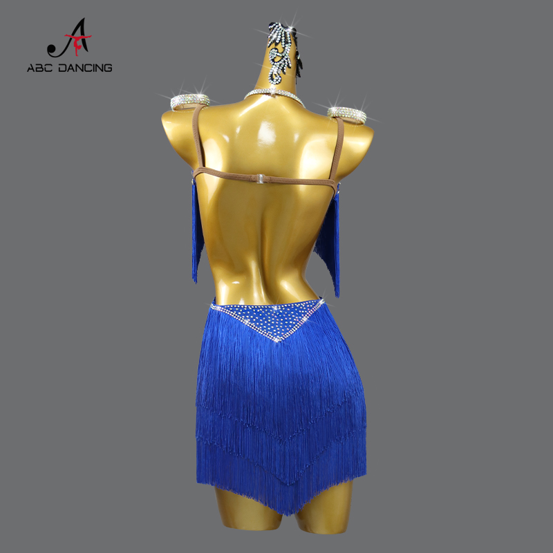 AliExpress 2026 New Latin Performance Dance Dress Women Sexy Outdoor Ballroom Party Fringe Skirt Sport Practice Wear Blue Prom Evening Suit, view 5