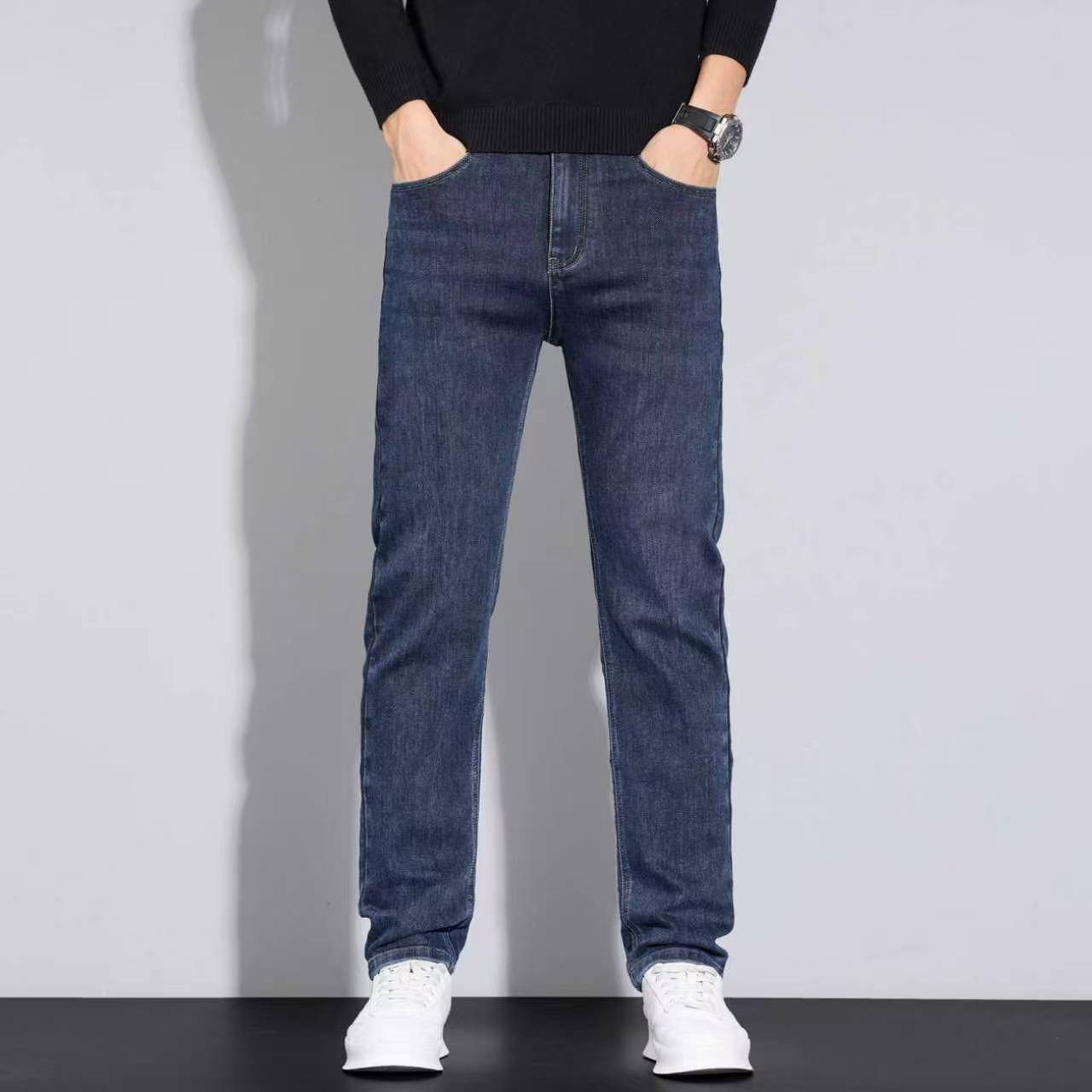 AliExpress 2026 New Style Business Men's Jeans Casual Straight Stretch Fashion Classic Blue Black Work Pant Denim Trousers Male Clothing, view 5