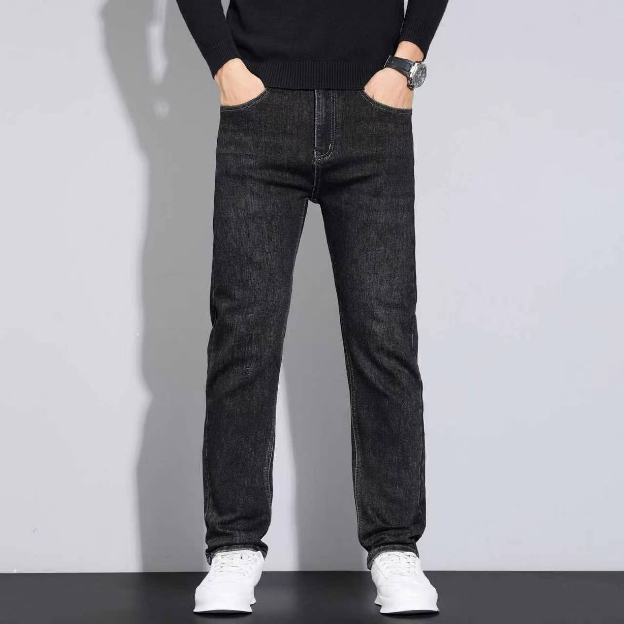 AliExpress 2026 New Style Business Men's Jeans Casual Straight Stretch Fashion Classic Blue Black Work Pant Denim Trousers Male Clothing, view 6