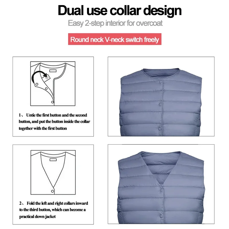 AliExpress 2026 New Women Sleeveless Puffer Jacket Spring Winter Female 90% White Duck Down Ultra Lightweight Packable Warm Down Liner Vest, view 2