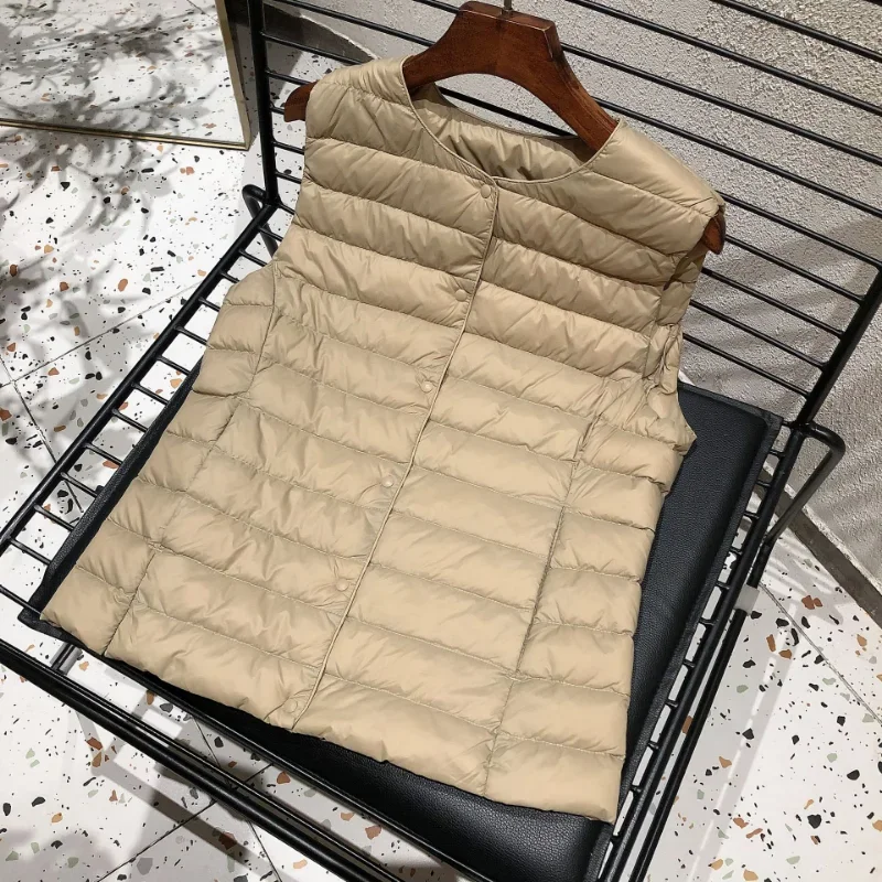 AliExpress 2026 New Women Sleeveless Puffer Jacket Spring Winter Female 90% White Duck Down Ultra Lightweight Packable Warm Down Liner Vest, view 3