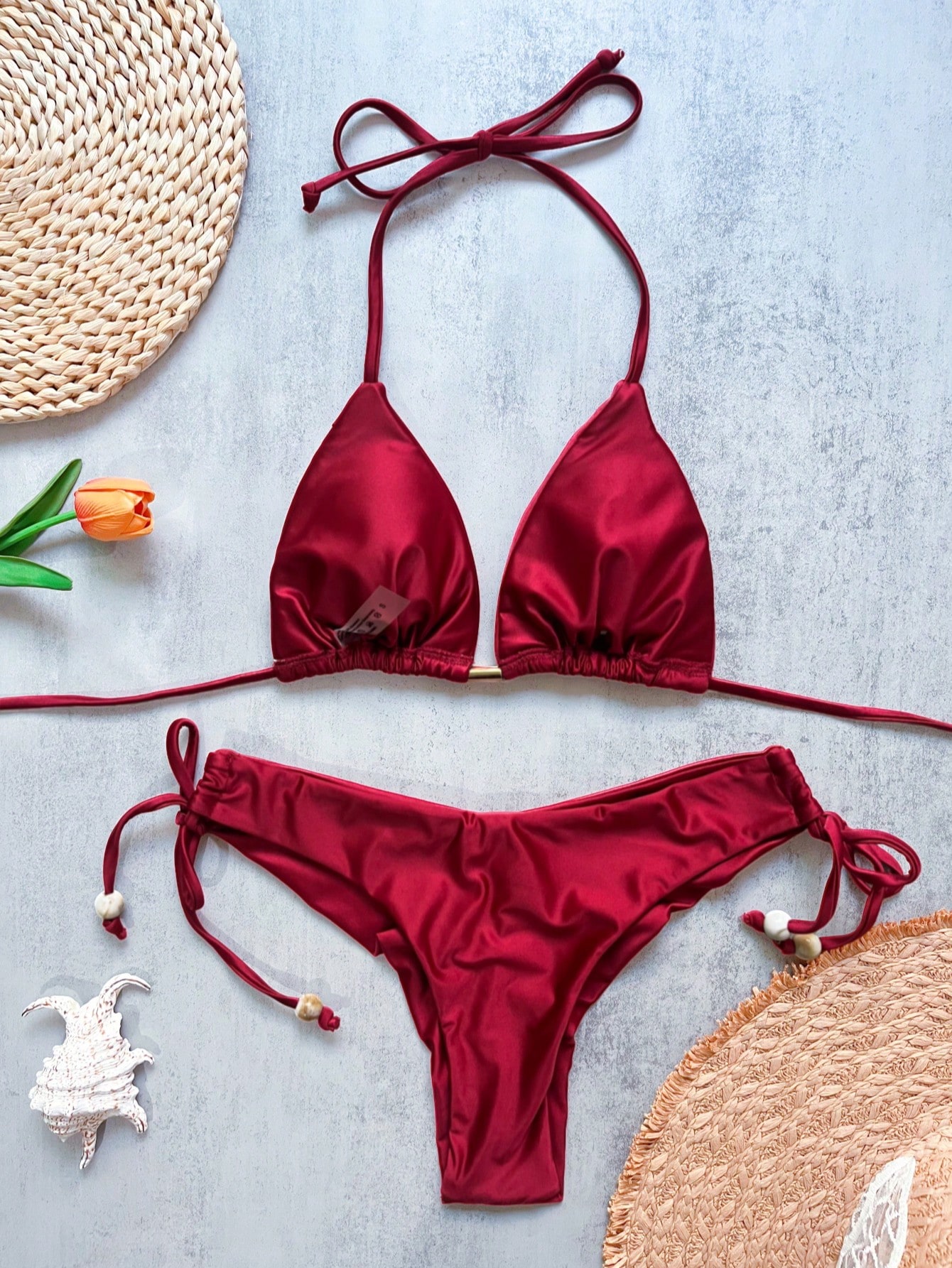 AliExpress 2026 Sexy Folds Bikini Set Solid Micro Bikinis Women Swimsuit Female Triangle Swimwear Beach Wear Bathing Suit, view 2