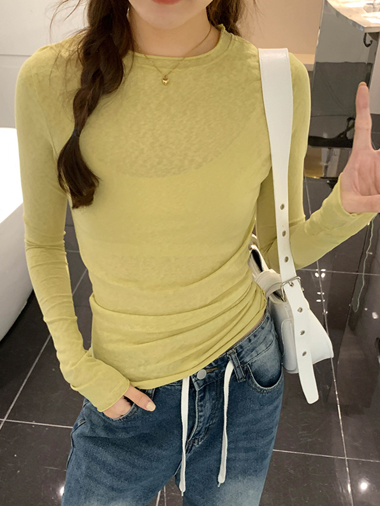 AliExpress 2026 Spring Autumn T Shirt Women Tops Solid Slim Fit Long Sleeve O Neck Tshirts Female Casual Streetwear High Quality Base Tees, view 6