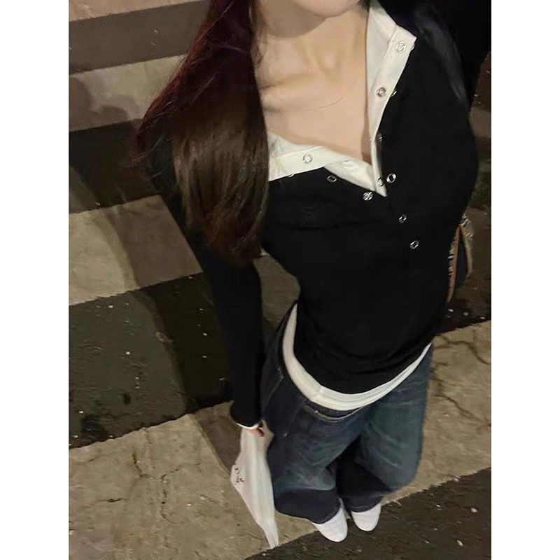 AliExpress Women's Y2K Fake Two-Piece Long-Sleeve T-Shirt, view 2