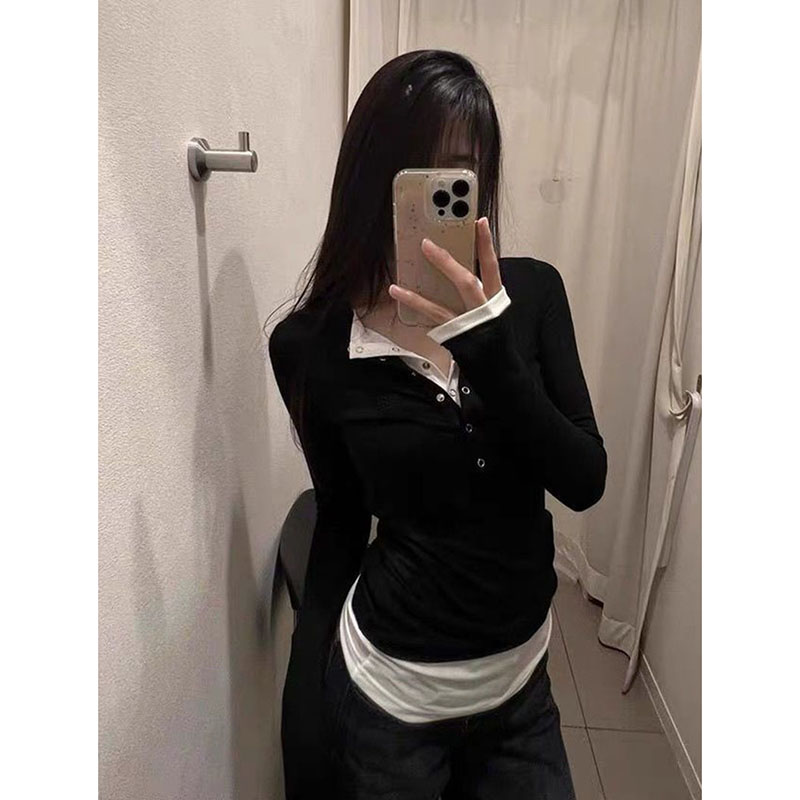 AliExpress Women's Y2K Fake Two-Piece Long-Sleeve T-Shirt, view 4