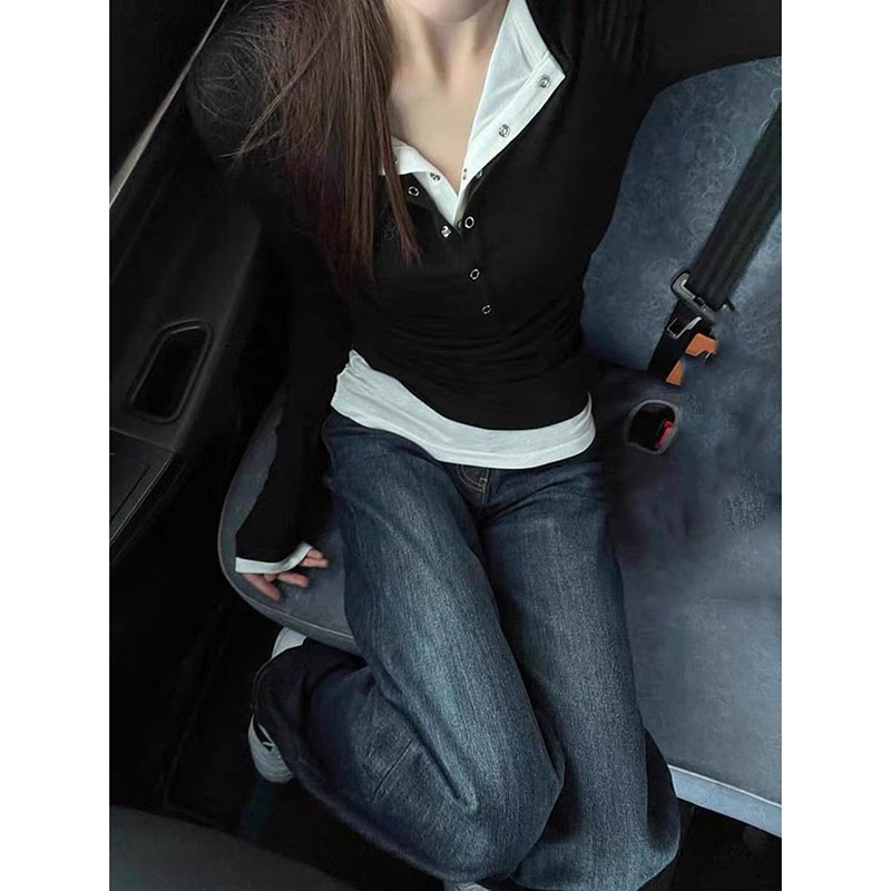 AliExpress Women's Y2K Fake Two-Piece Long-Sleeve T-Shirt, view 5