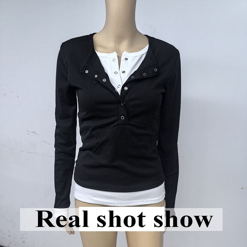 AliExpress Women's Y2K Fake Two-Piece Long-Sleeve T-Shirt, view 6
