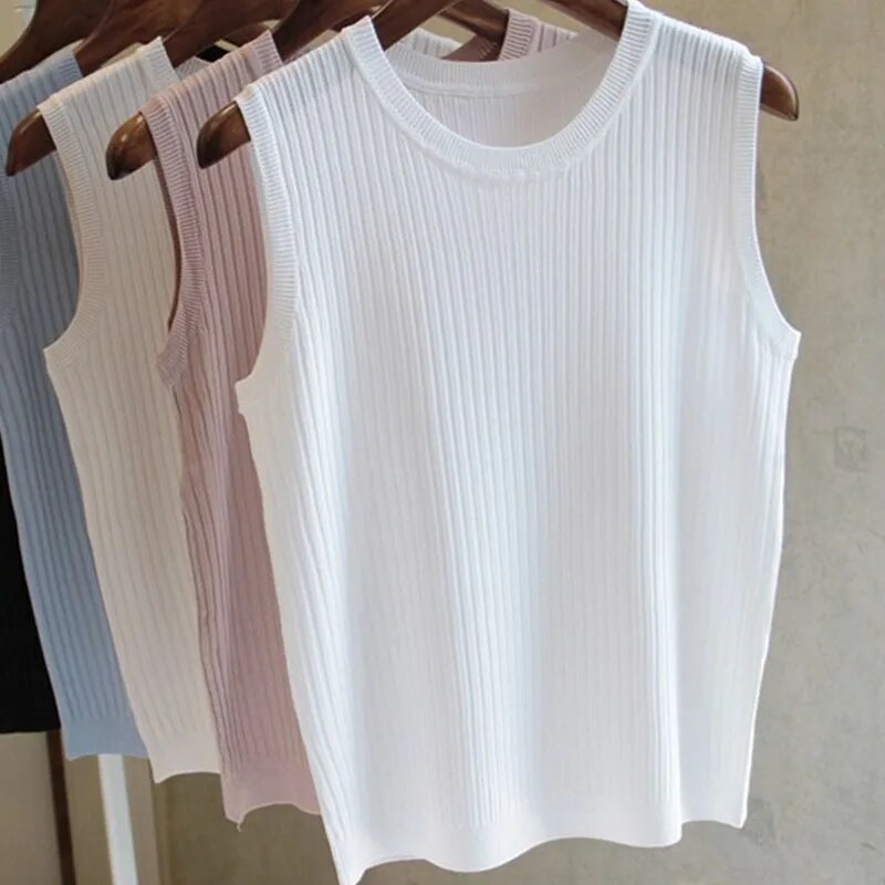 AliExpress 2026 Summer New Fashion Knitted Vests O-neck Sleeveless Casual Thin Tops Sleeveless Blouse Women Shirt, view 2