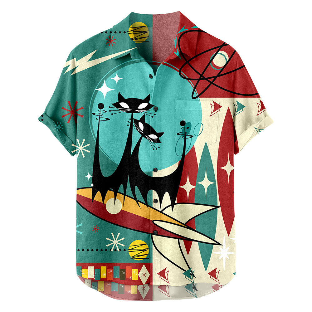 AliExpress 2026 Summer New Hawaii Fashion Vacation Color Printed Casual Collar Short Sleeved Shirt for Men, view 5