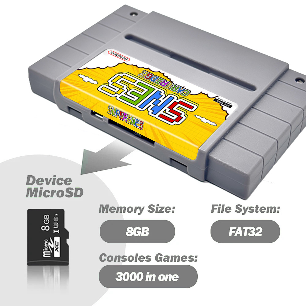 AliExpress 2026 V12 3000 in 1 SNES Game Card With 8GB TF Card SFC Game Cartridge For SFC Super Famicom US Game Console Game Accessories, view 3