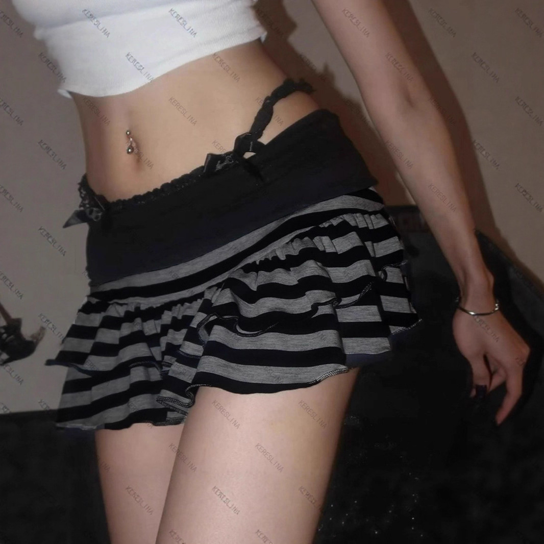 AliExpress 2026 Y2K Sexy Striped Color Block Mini Skirt For Women Korean Japanese Street Style Niche Versatile A Line Fashion Skirt, view 4