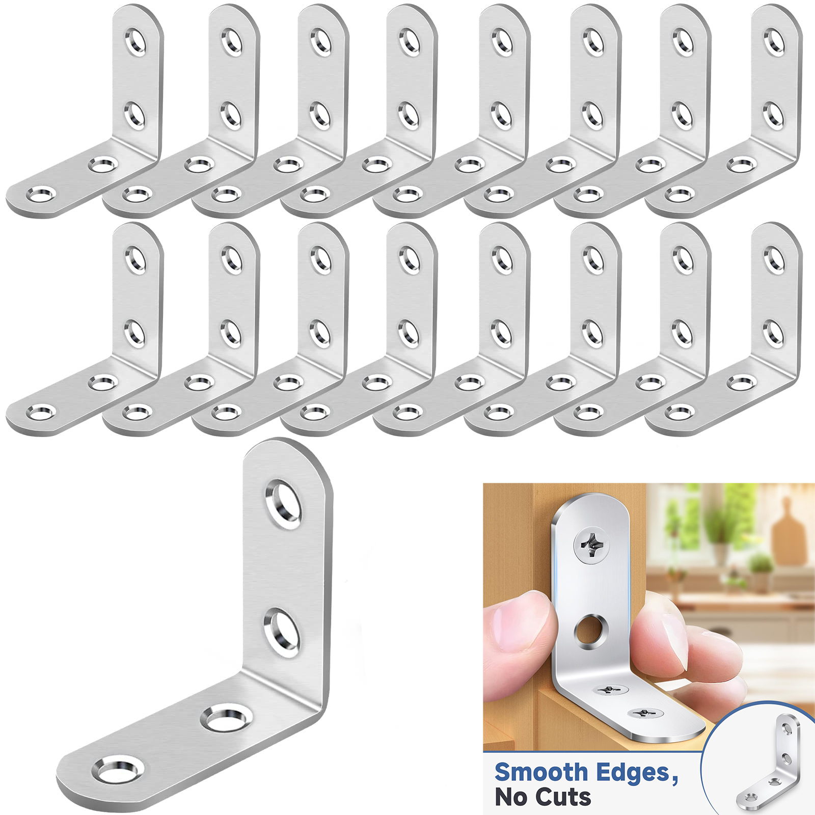 AliExpress 20PCS L Brackets Stainless Steel Corner Braces with Screws, 90° Right Angle Shelf Supports for Wood Furniture Accessories, Table