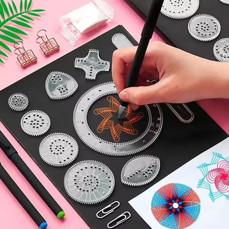 AliExpress 22pcs Spirograph Drawing Kaleidoscope Ruler Set Geometry Ruler Math Roulette Drawing Tool Learning Drawing Toy Art Tool, view 3