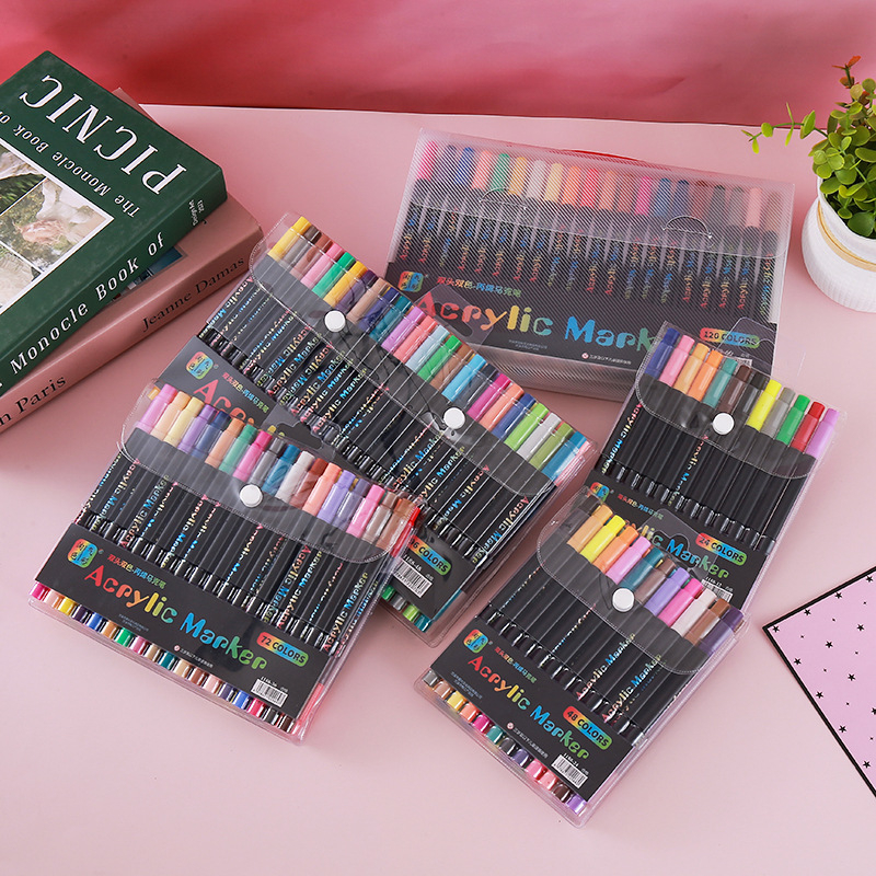 AliExpress 24-120 Colors Dual Tip Acrylic Marker Pens Set Brush Paint Markers for Rock Painting, Canvas, Wood Ceramic Art Supplies for Kids, view 3
