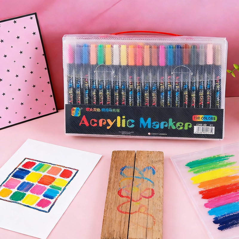 AliExpress 24-120 Colors Dual Tip Acrylic Marker Pens Set Brush Paint Markers for Rock Painting, Canvas, Wood Ceramic Art Supplies for Kids, view 5