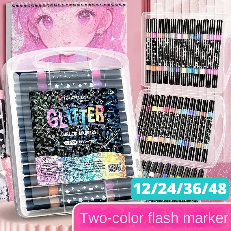AliExpress 24/48/72/96 Colors Dual Brush Tip Glitter Art Markers Metallic Paint Marker Pens DIY Crafts Birthday Cards, Making Poster, Album