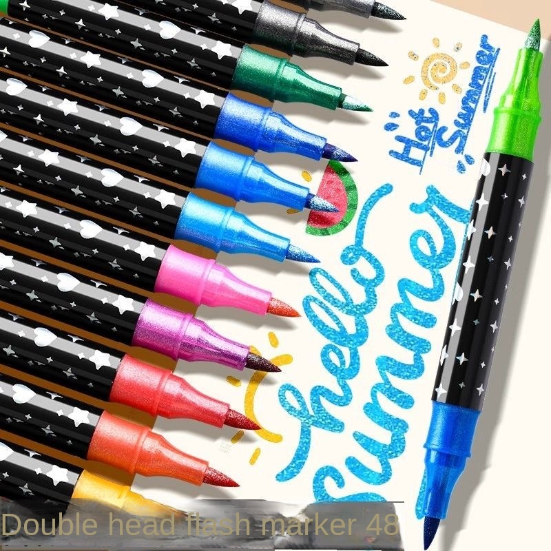 AliExpress 24/48/72/96 Colors Dual Brush Tip Glitter Art Markers Metallic Paint Marker Pens DIY Crafts Birthday Cards, Making Poster, Album, view 2