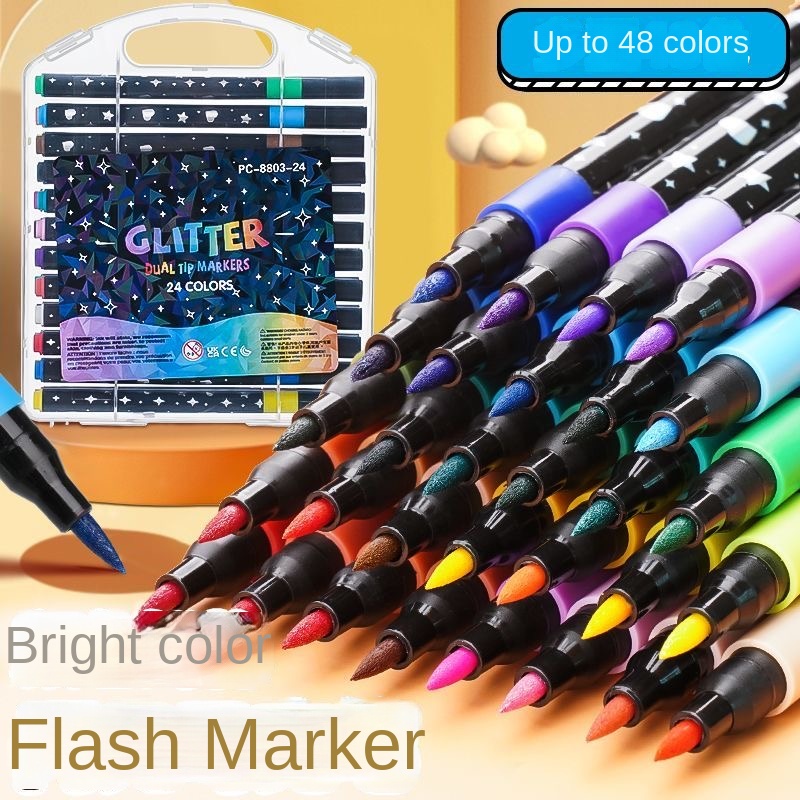 AliExpress 24/48/72/96 Colors Dual Brush Tip Glitter Art Markers Metallic Paint Marker Pens DIY Crafts Birthday Cards, Making Poster, Album, view 5