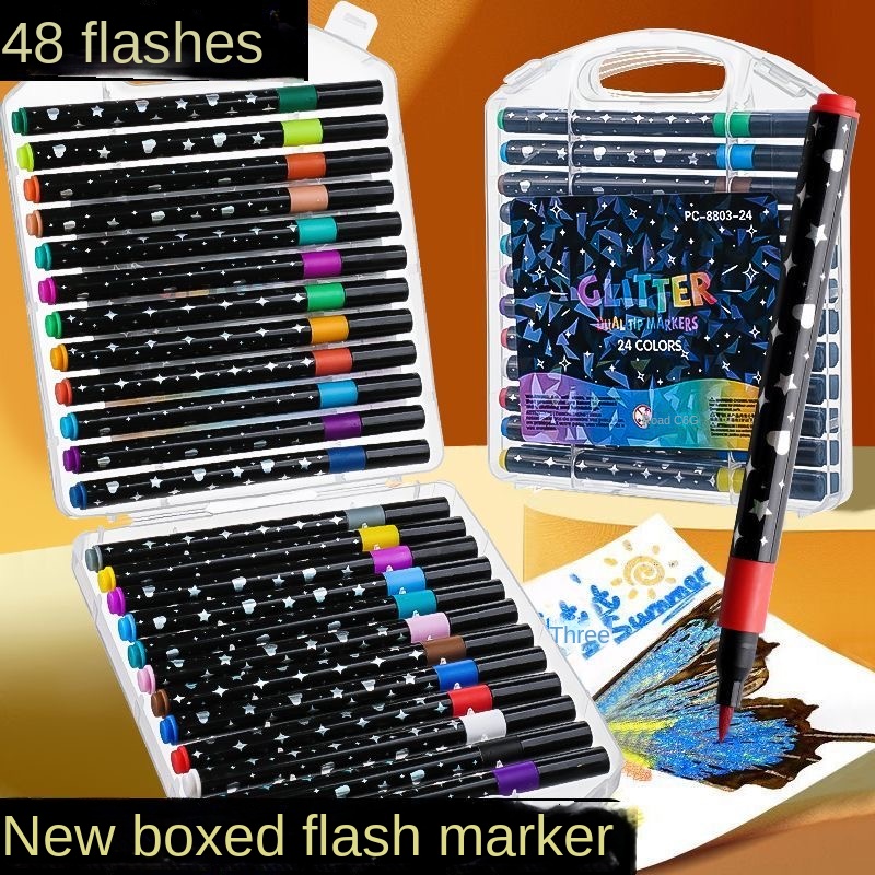 AliExpress 24/48/72/96 Colors Dual Brush Tip Glitter Art Markers Metallic Paint Marker Pens DIY Crafts Birthday Cards, Making Poster, Album, view 6