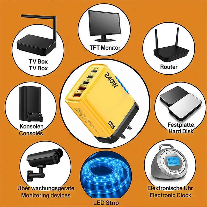 AliExpress 240W 5-Port GaN Fast Charger with LED Light, view 5