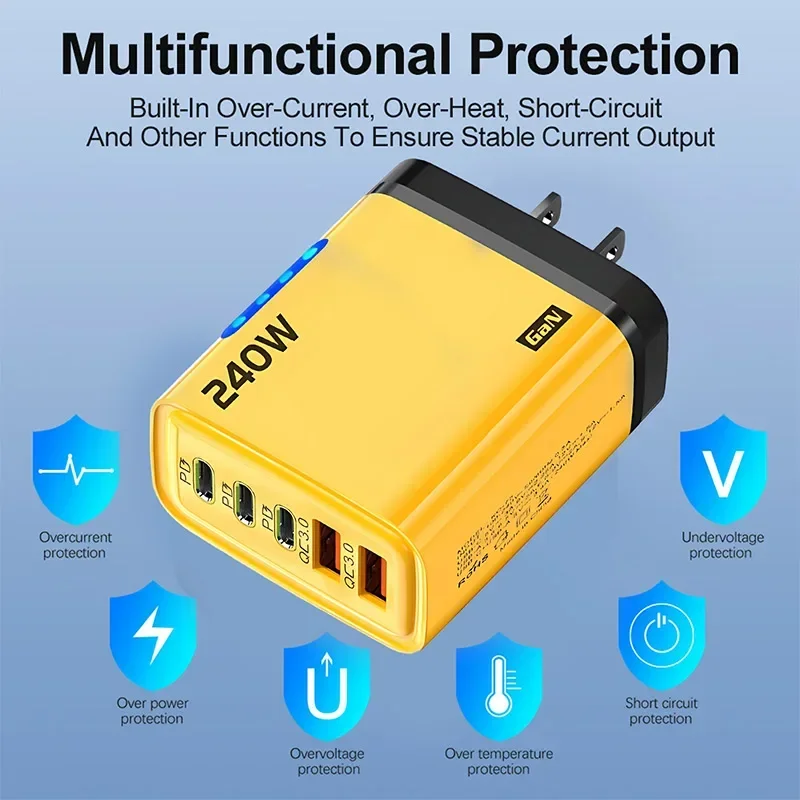 AliExpress 240W 5-Port GaN Fast Charger with LED Light, view 6