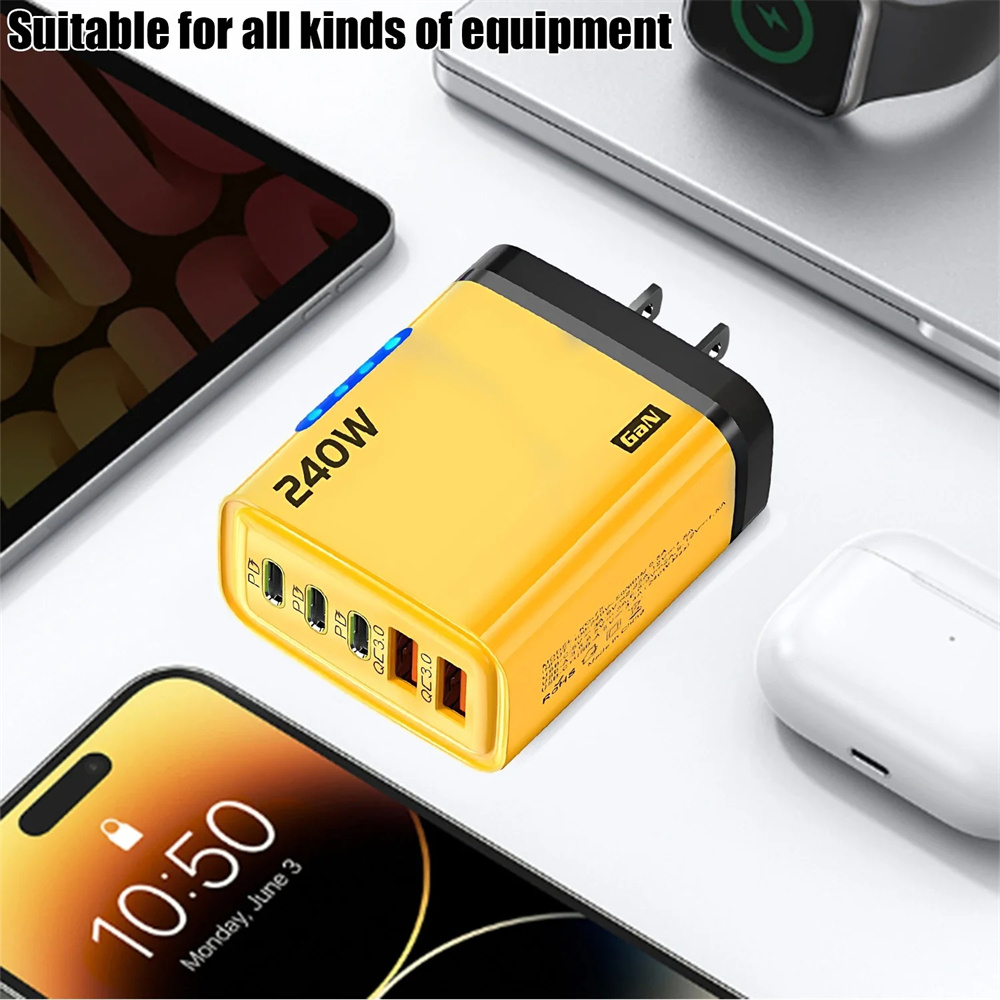 AliExpress 240W GaN 5 in 1 Fast Charging Phone Charger USB C Charger Power Adapter Type C EU/US Plug Wall Charger For iPhone Samsung Xiaomi, view 4