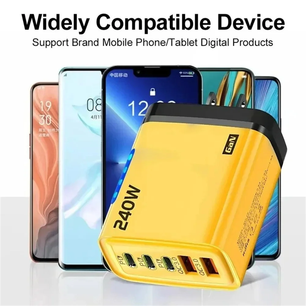 AliExpress 240W GaN 5 in 1 Fast Charging Phone Charger USB C Charger Power Adapter Type C EU/US Plug Wall Charger For iPhone Samsung Xiaomi, view 5