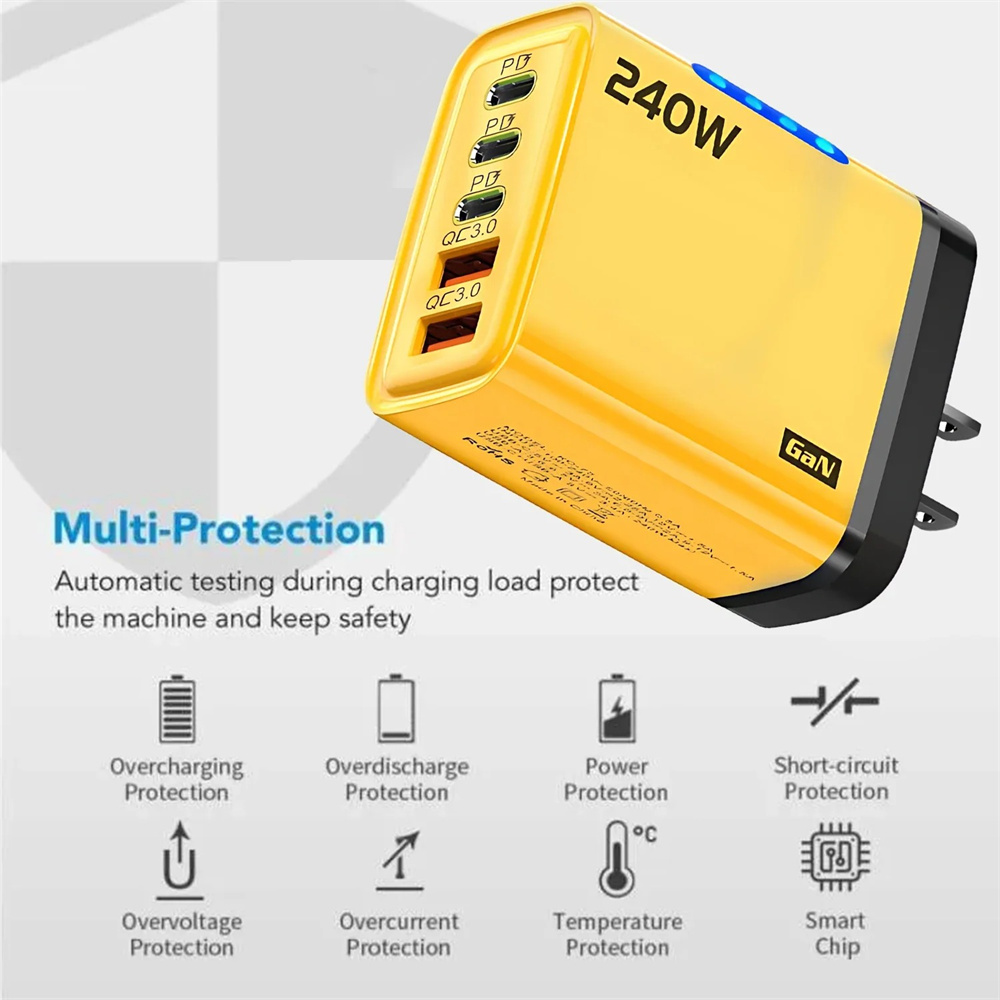 AliExpress 240W GaN 5 in 1 Fast Charging Phone Charger USB C Charger Power Adapter Type C EU/US Plug Wall Charger For iPhone Samsung Xiaomi, view 6