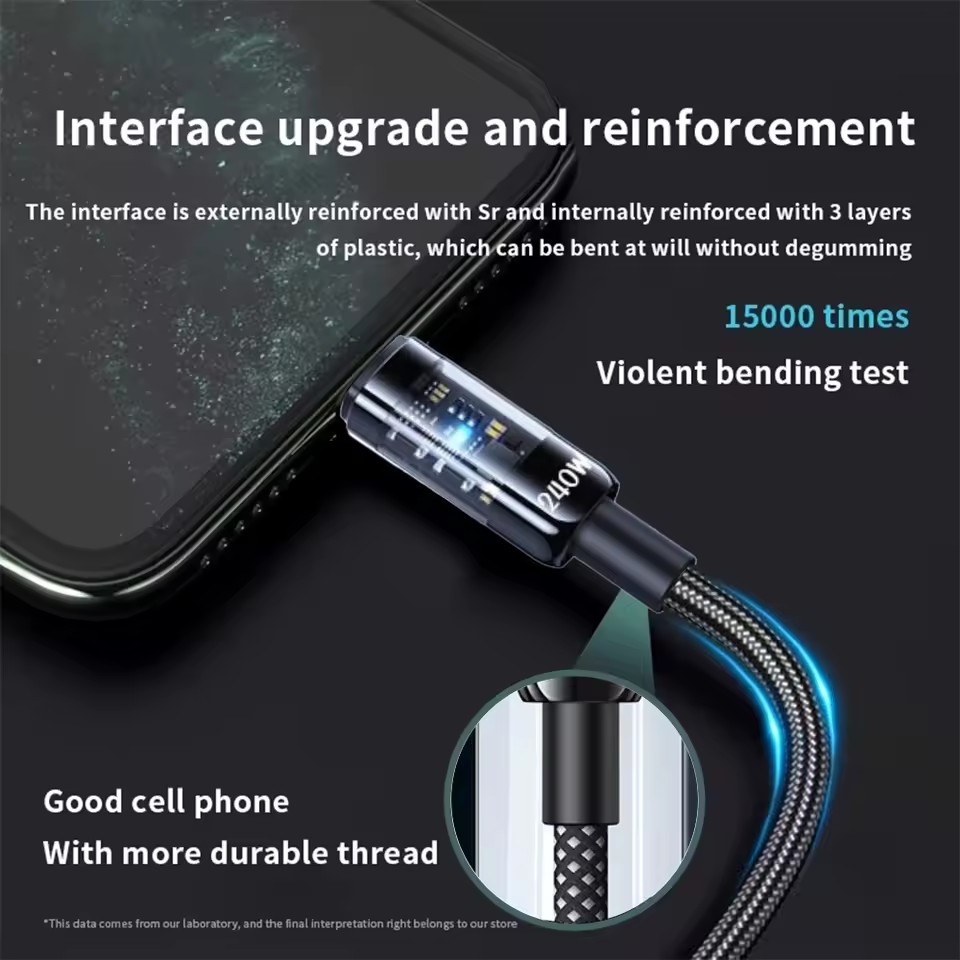 AliExpress 240W Nylon USB-C Charging Cable with LED Display, view 2