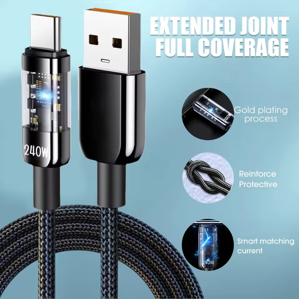 AliExpress 240W Nylon USB-C Charging Cable with LED Display, view 3